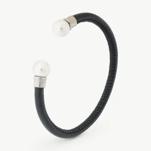 Браслет из черной кожи с двумя жемчужинами Майорка