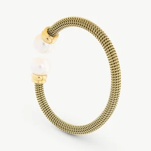 Золотой браслет Две белые жемчужины Нежные