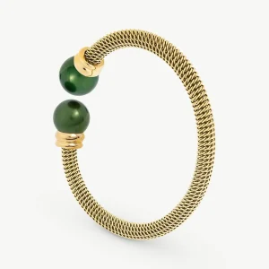 Золотой браслет Две зеленые жемчужины Нежные