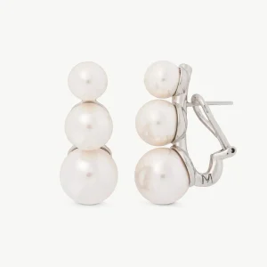 Серьги с тройным белым жемчугом для близнецов и тройняшек