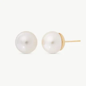 Золотые жемчужные серьги 9мм Лира