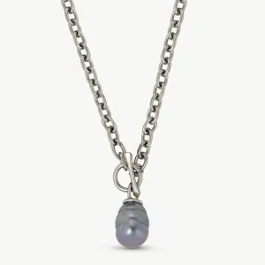 Ожерелье 14 мм бледно-серого цвета с подвеской в ​​виде барочного жемчуга Tender