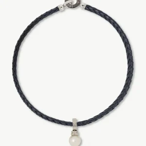 Жемчужное ожерелье, синяя кожаная оплетка