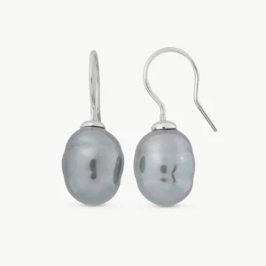 Серьги с барочным жемчугом 12 мм, серые Agora