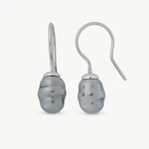 Серьги с барочным жемчугом 8 мм, серые Agora