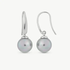 Серьги с жемчугом короткие серые 10 мм Nuada