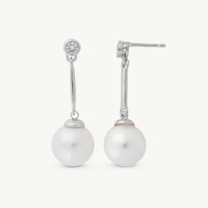 Длинные серьги с жемчугом и цирконием, 10 мм, Селен