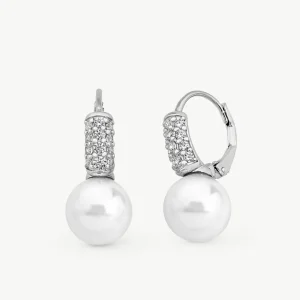 Серьги-кольца с жемчугом 11 мм с изысканными фианитами