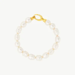 Браслет из барочного жемчуга 8 мм, белый, золотой, Agora