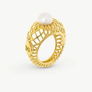 Кольцо с жемчугом 8 мм, ажурная Этна