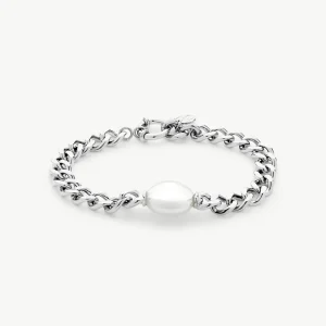 Браслет-цепочка с овальными пухлыми жемчужинами