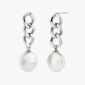 Серьги-цепочки с овальными жемчужинами Puffy Pearls