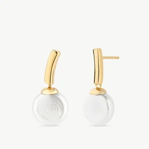 Серьги с жемчугом 10 мм, плоские, золотистые, Espiga