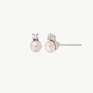 Серьги с жемчугом и цирконием, розовые